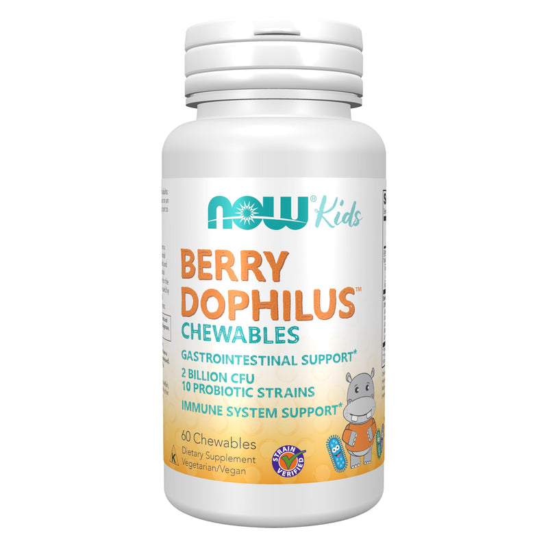 NOW Foods Supplements, BerryDophilus™ with 2 Billion, 10 Probiotic Strains, Xylitol Sweetened, Strain Verified, 60 Chewables, packaging may vary 60 Count (Pack of 1)