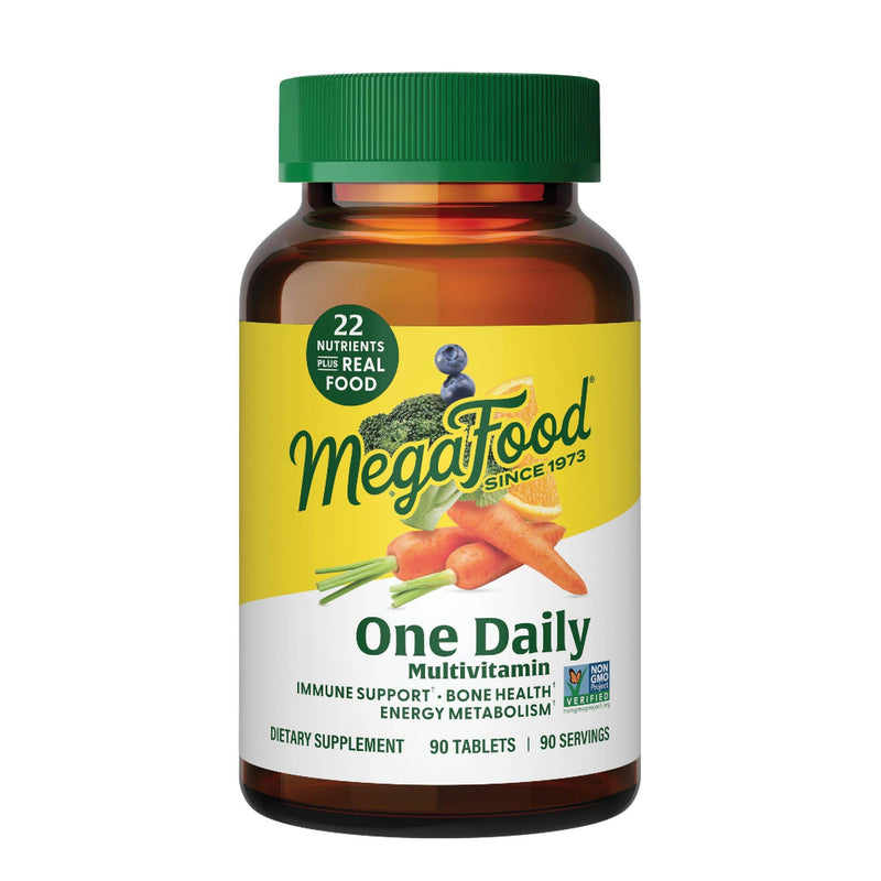 MegaFood One Daily Multivitamin for Women & Men, 22 Nutrients, 90 Tablets | Supports Cellular Energy, Muscle & Bone Health, Immune Support Supplement, Vitamin C, B12, B6, Zinc, Vegetarian, 90 Servings Unflavored 90 Count (Pack of 1)
