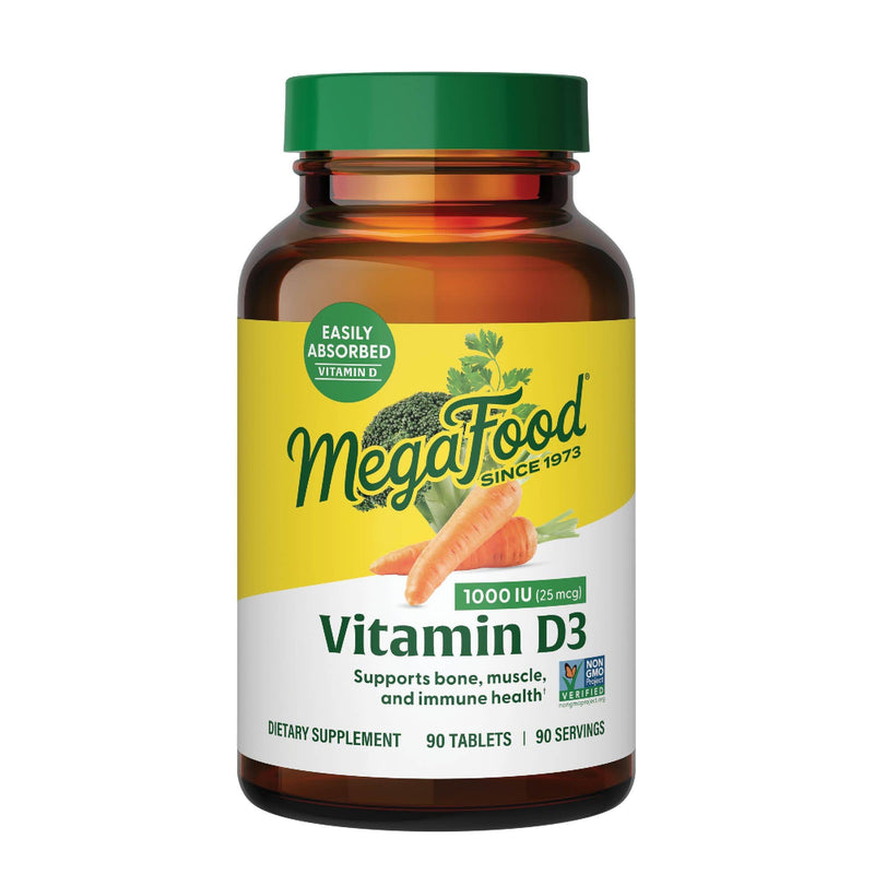 MegaFood Vitamin D3 1000 IU (25 mcg), Bone & Immune Health, 90 Tablets | Vitamin D3 Daily Support for Bone, Teeth, Muscle & Immune Health, Plus Real Food, Non-GMO, Vegetarian, 90 Servings 90 Count (Pack of 1)