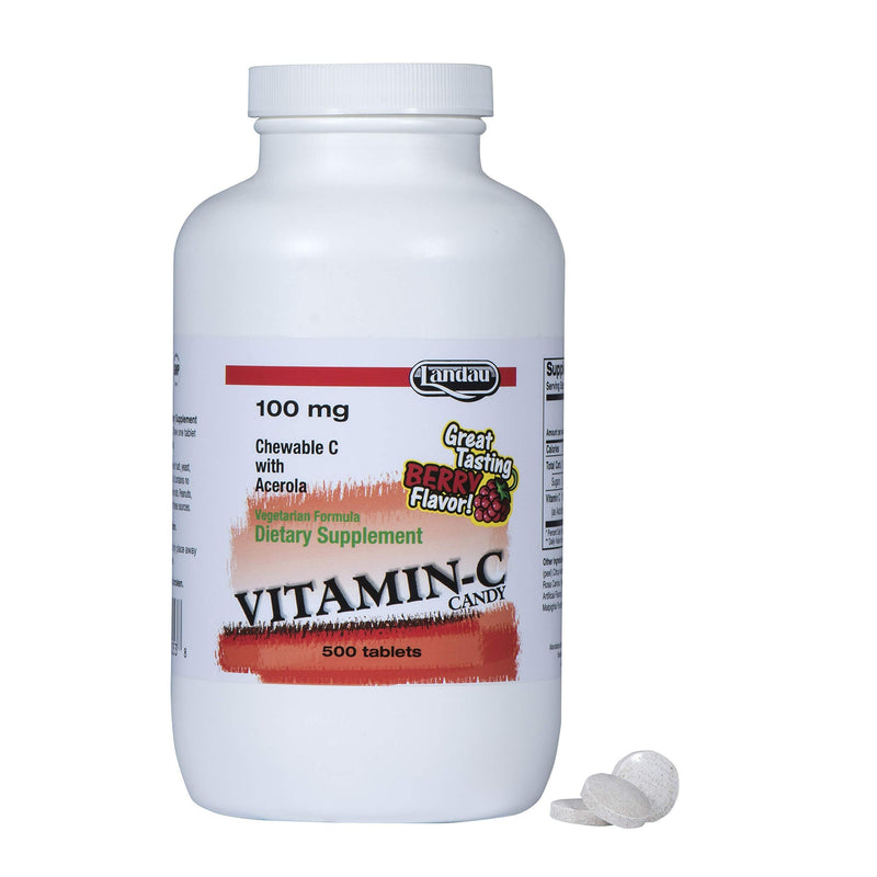LANDAU Vitamin C Chewable 100 Mg, Great Tasting, 500 Chewable Tablets | With Acerola, Kosher, Made in the USA, Berry Flavor, Easy-to-Take Supplement 1 Count (Pack of 1)