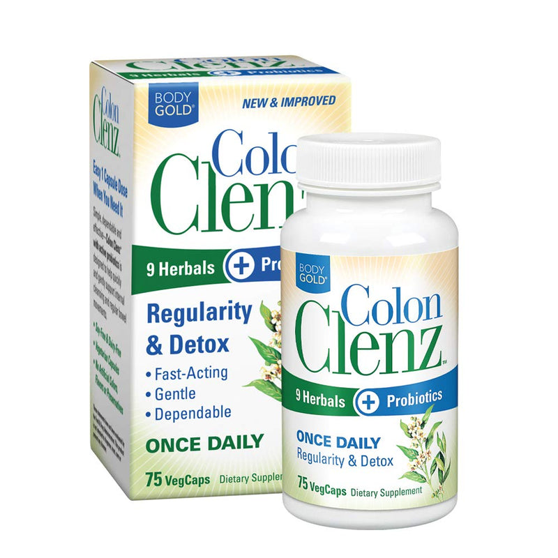 Body Gold Colon Clenz Regularity & Detox Formula | Once Daily Support with 9 Herbs + Active Probiotics | 75 CT 75 Count (Pack of 1) - BeesActive Australia