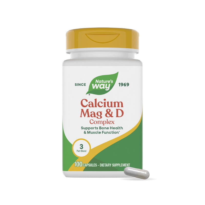 Nature's Way Calcium Magnesium & Vitamin D Complex Capsules, 100 ct | Supports Healthy Bones & Teeth, Muscle Function and Muscle Relaxation*, with Vitamin D3, Gluten Free 100 Count (Pack of 1)