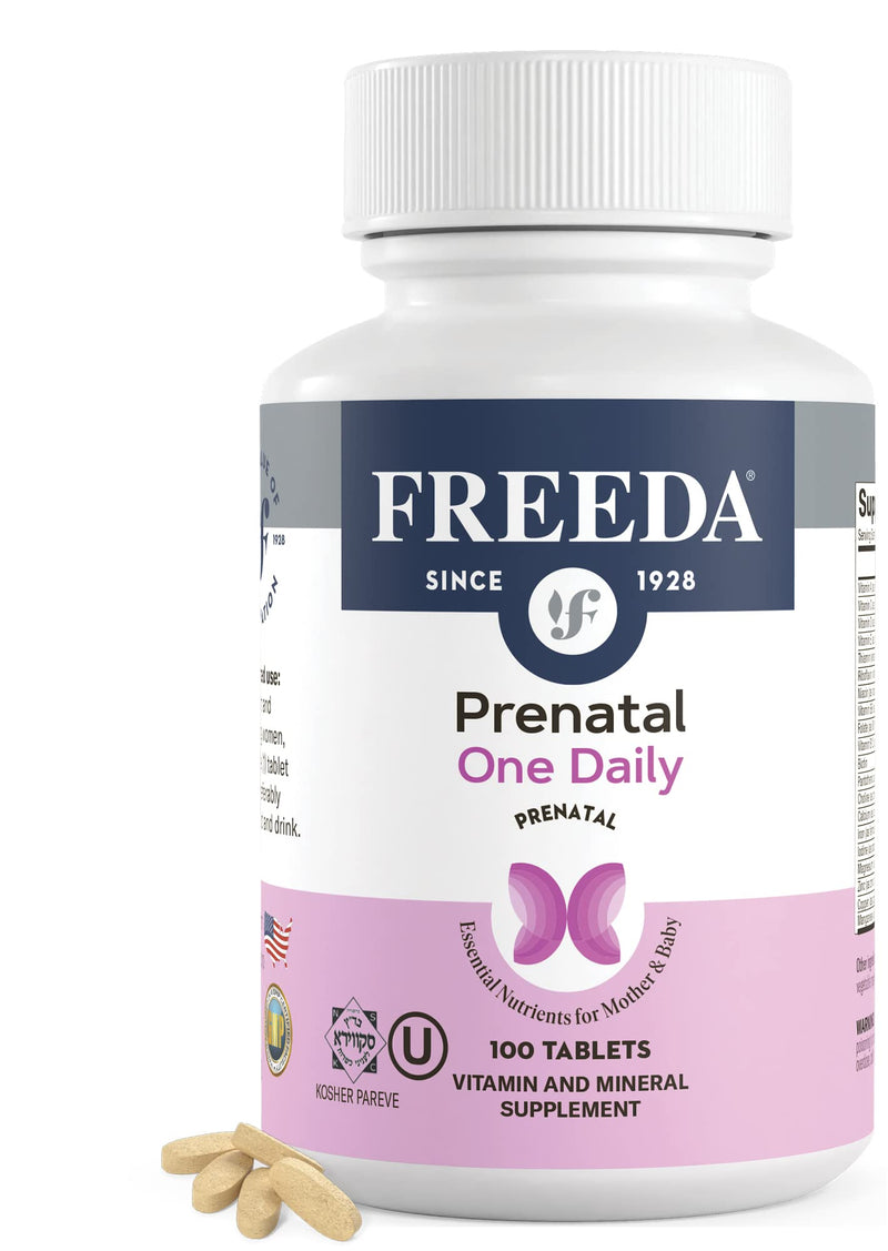 FREEDA Prenatal Vitamins for Pregnant Women – 100 Tablets | Supports Mother & Baby Nutrition – Includes Methylfolate, Calcium, & Essential Nutrients – Vegan, Kosher, Easy-to-Swallow 100 Count (Pack of 1)