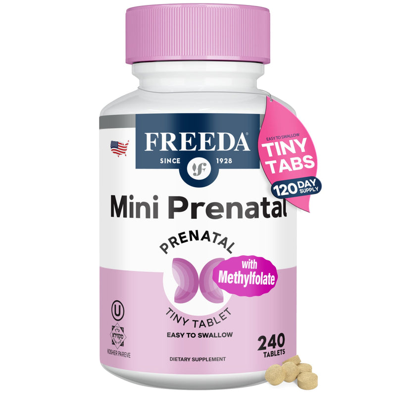 FREEDA Mini Prenatal Vitamins for Pregnant Women – 240 Tiny Tablets | Supports Mother & Baby Nutrition – Includes Methylfolate, Calcium, & Essential Nutrients – Vegan, Kosher, Easy-to-Swallow 250 Count (Pack of 1)