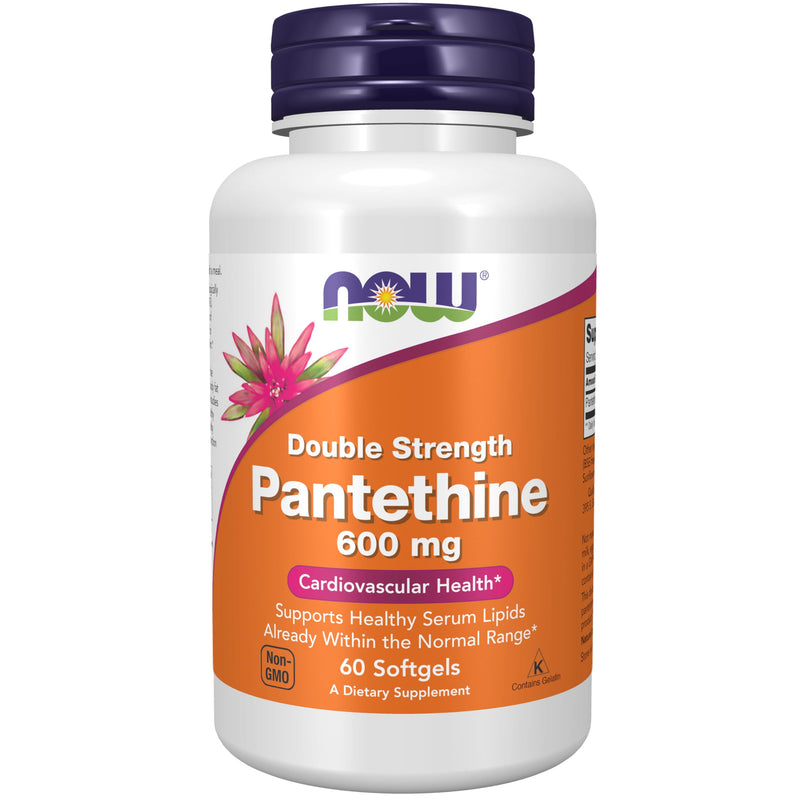 NOW Foods Supplements, Pantethine (Coenzyme A Precursor) 600 mg, Double Strength, Cardiovascular Health*, 60 Softgels 60 Count (Pack of 1)