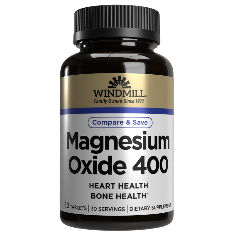 Windmill Natural Vitamins Magnesium Oxide 400 mg, Immune Support, Supports Muscle Recovery, Supports Healthy Heart, 60 Count, 30 Servings