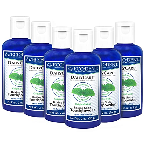 Eco-Dent DailyCare Baking Soda Toothpowder, Mint - Fluoride-Free Toothpaste Powder, SLS-Free Tooth Powder with Minerals, and Essential Oils, Toothpaste Alternative, 2 Oz Each (Pack of 6)