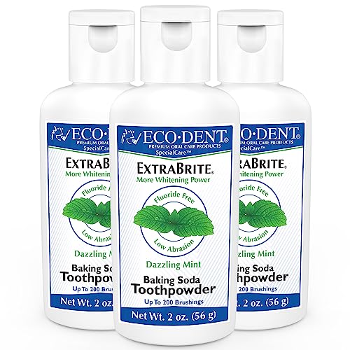 Eco-Dent ExtraBrite Baking Soda Toothpowder, Mint - Fluoride-Free Toothpaste Powder, SLS-Free Tooth Powder with Oxidizing Calcium Peroxide, Whitening Toothpaste Alternative, 2 Oz Ea (Pack of 3)