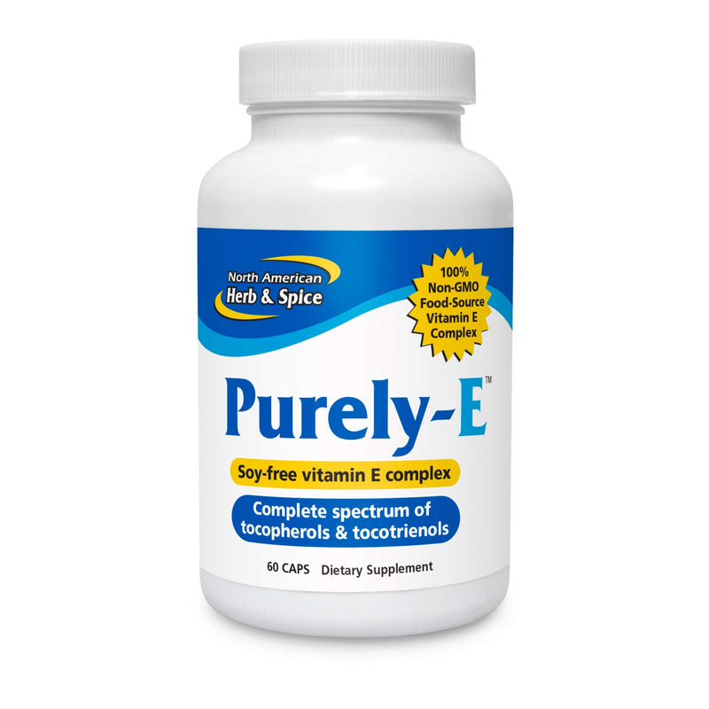 NORTH AMERICAN HERB & SPICE Purely-E - 60 Capsules - Supports Healthy Hair, Skin & Nails - Soy-Free Vitamin E Complex from Sunflower Oil, Pumpkin Seeds & African Red Palm Oil - Non-GMO - 60 Servings 60 Count (Pack of 1)