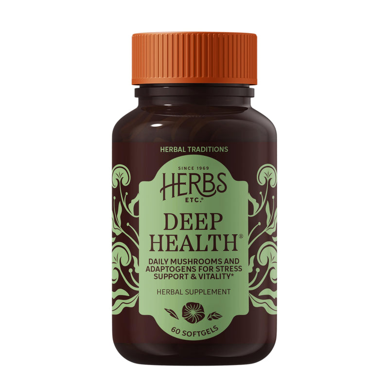 Herbs Etc. Deep Health Softgels, Adaptogenic Mushroom Complex, 60 Count | Daily Vitality Herbal Supplement with Reishi, Shiitake, and Rhodiola Root for Stress and Immune System Support, Organic 60 Count (Pack of 1)