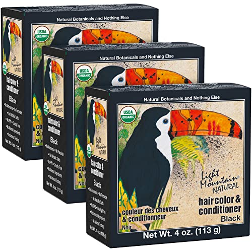 Light Mountain Henna Hair Color & Conditioner - Black Hair Dye for Men/Women, Organic Henna Leaf Powder and Botanicals, Chemical-Free, Semi-Permanent Hair Color, 4 Oz (Pack of 3) 1 Count (Pack of 3)