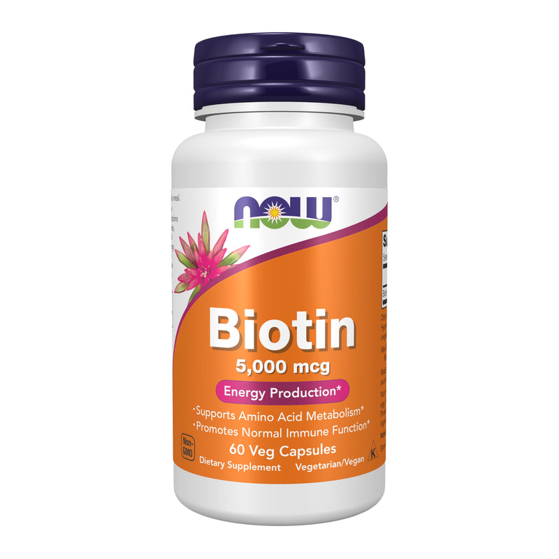 NOW Foods Supplements, Biotin 5,000 mcg, Amino Acid Metabolism*, Energy Production*, 60 Veg Capsules 60 Count (Pack of 1)