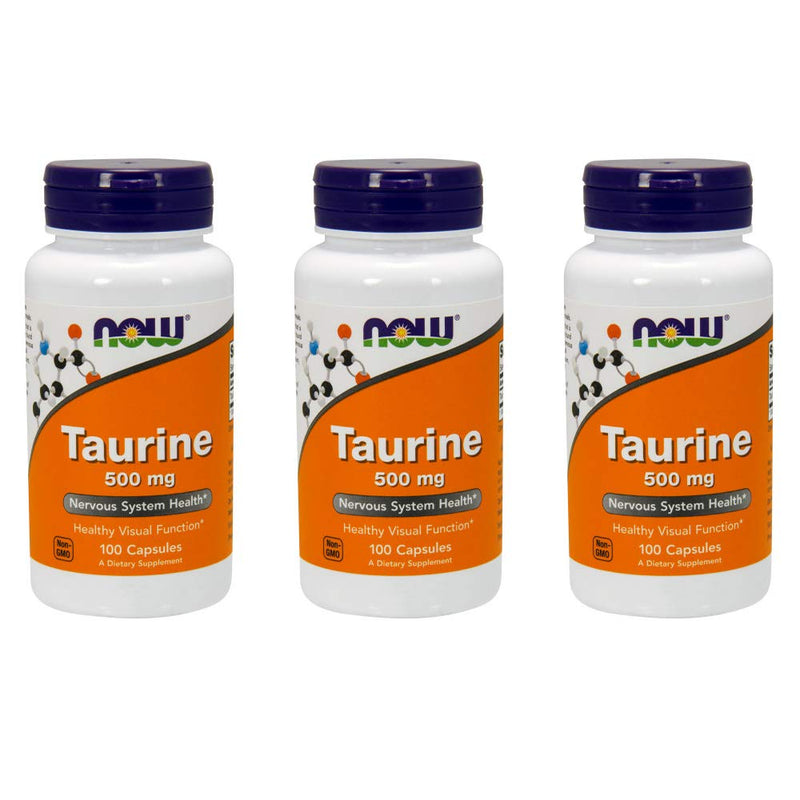 NOW Taurine 500mg, 100 Capsules (Pack of 3) 100 Count (Pack of 3)