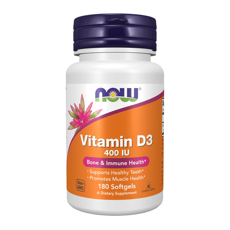 NOW Vitamin D-3 400IU, 180 Softgels (Pack of 3) 180 Count (Pack of 3)