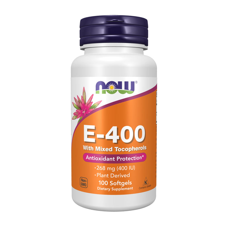 NOW Foods Supplements, Vitamin E-400 IU Mixed Tocopherols, Antioxidant Protection*, 100 Softgels 100 Count (Pack of 1)