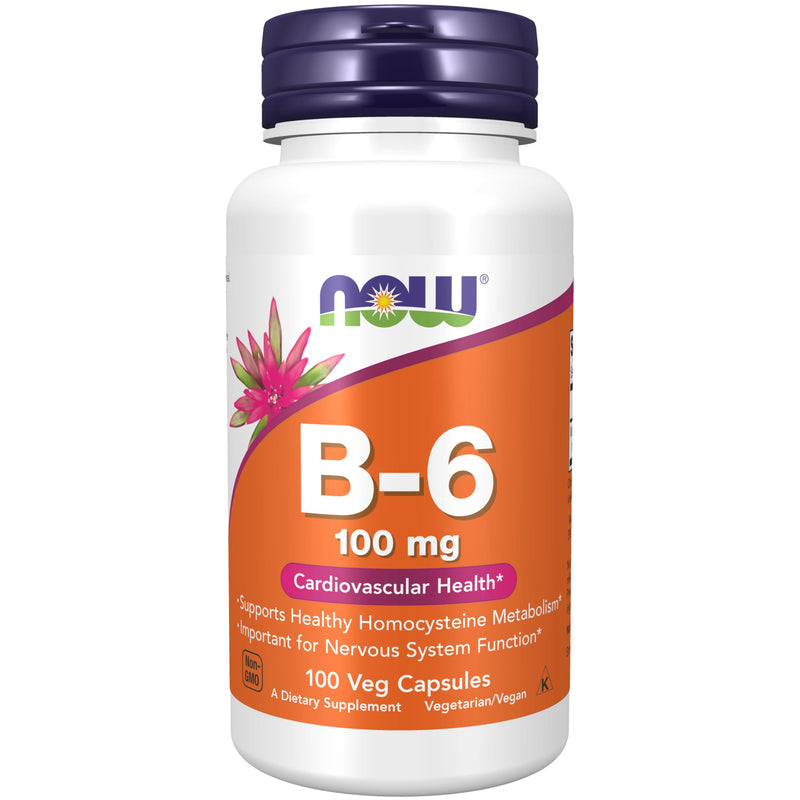 NOW Foods Supplements, Vitamin B-6 (Pyridoxine HCl) 100 mg, Cardiovascular Health*, 100 Veg Capsules 100 Count (Pack of 1)