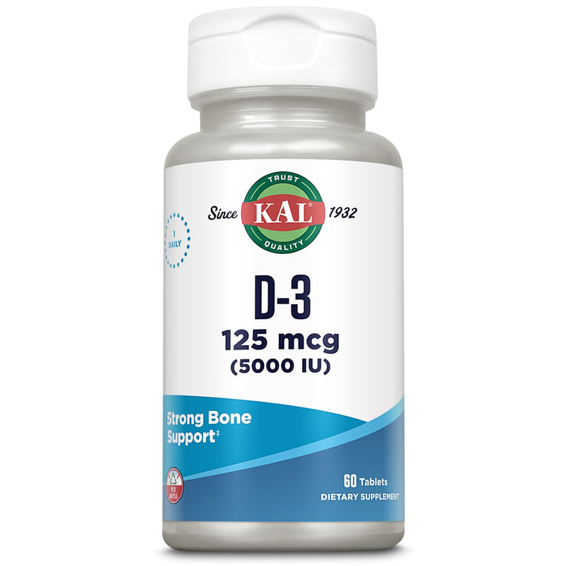 KAL Vitamin D3 5000 IU 125 mcg, High Potency Vitamin D Tablets, Calcium Absorption, Bone Health and Immune Support Supplement, Rapid Disintegration D-3 ActivTabs, 60-Day Guarantee, 60 Serv, 60 Tablets 60 Count (Pack of 1)