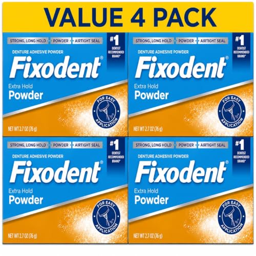 Fixodent Extra Hold Denture Adhesive Powder, Original Version, 2.7 Oz, Pack of 4 2.7 Ounce (Pack of 4)
