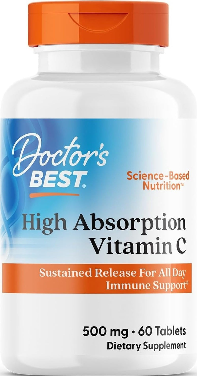 Doctor's Best High Absorption Vitamin C 500mg with Bioflavonoids - Vegan VIT C Supplement for Women & Men, PureWay-C Ascorbic Acid, Immune Health Support, Sustained Release, Gluten Free - 60 Tablets 60 Count (Pack of 1)