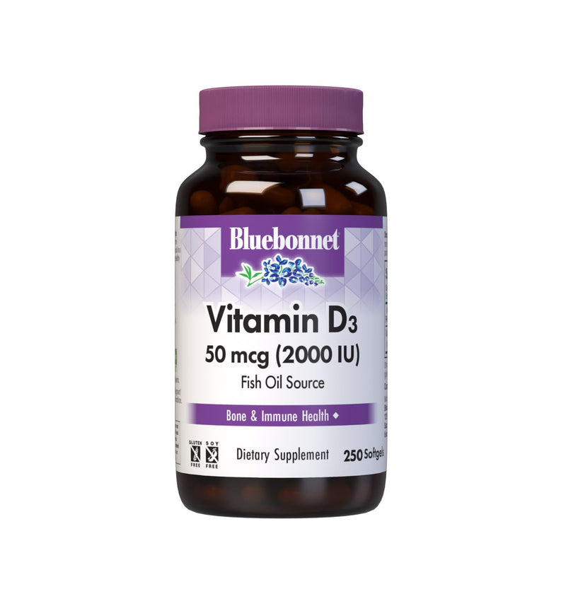 Bluebonnet Nutrition Vitamin D3 2000 IU50 mcg High Potency Immune Support, High Absorption Cold-Water Fish Liver Oil & Plant-Based Non-GMO Safflower Oil, Support Strong Bone, Gluten-Free, 250 Softgels | Bone Health & Immune Health; Non-GMO, Gluten-Free...