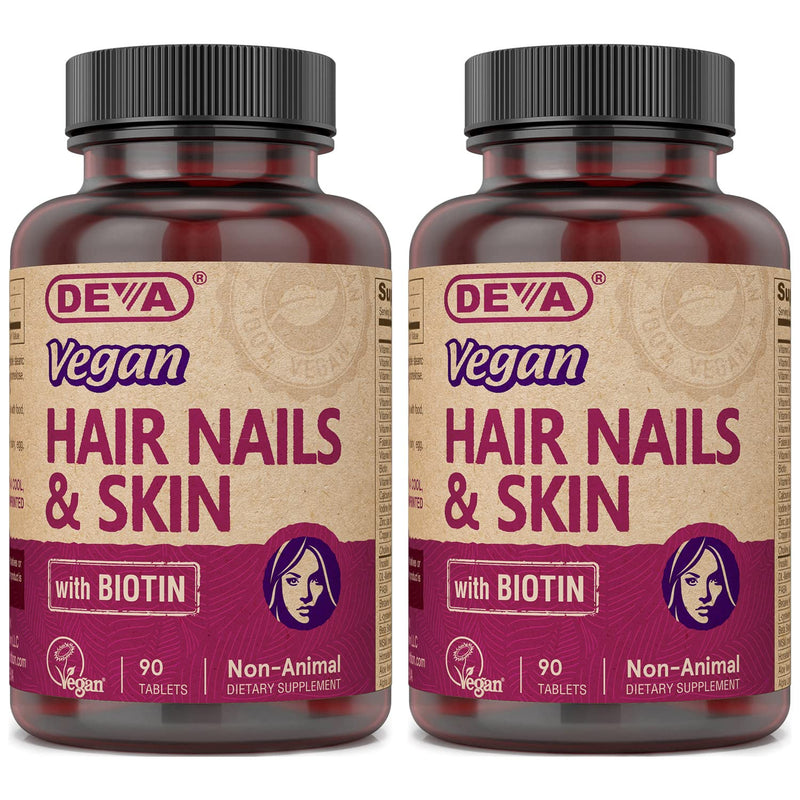 DEVA Vegan Vitamins Hair, Nails & Skin Supplement with 500 mcg of Biotin Per Tablet 90 Tablets (Pack of 2) 90 Count (Pack of 2)