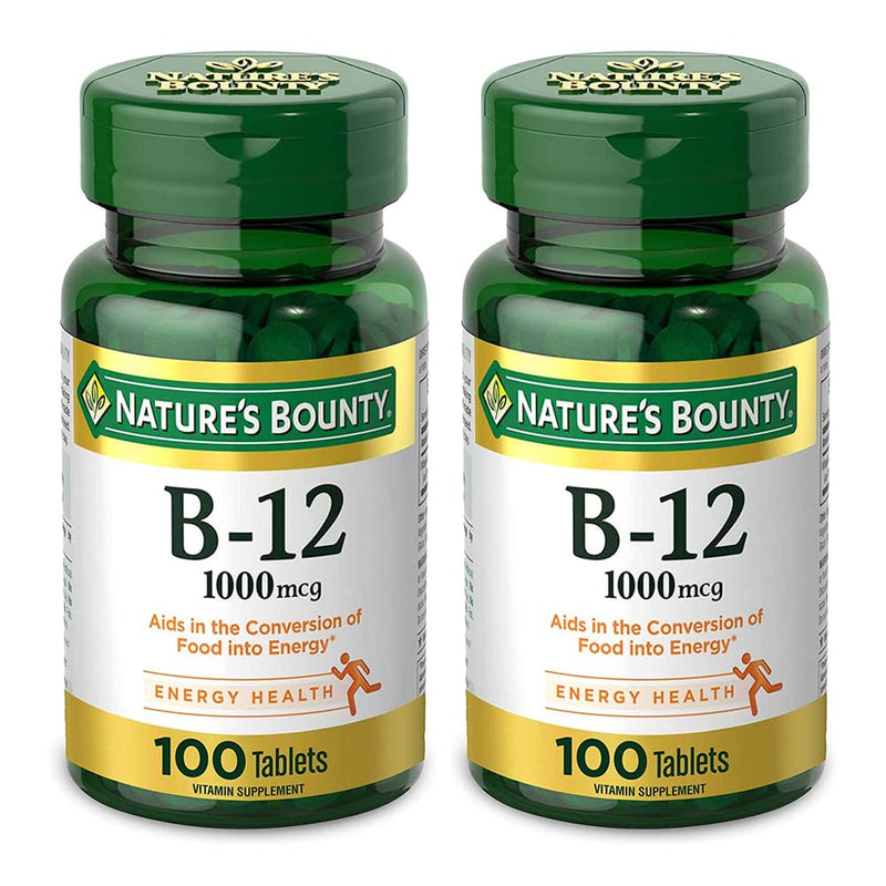 Nature's Bounty Natural Vitamin B12, 1000mcg, 100 Tablets (Pack of 2) 100 Count (Pack of 2)