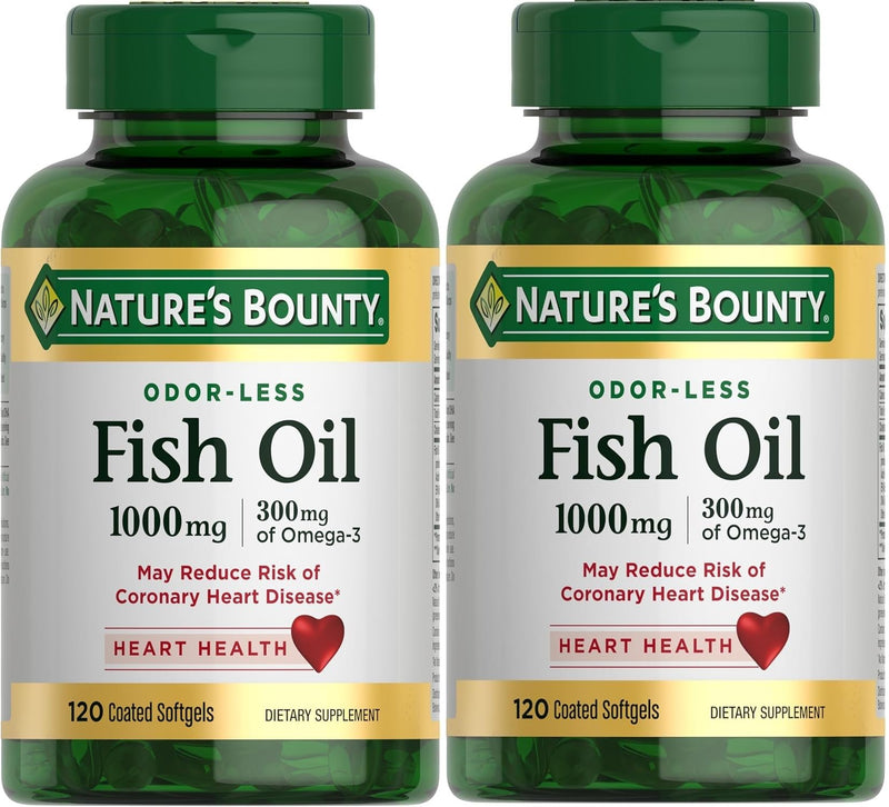 Nature's Bounty 300 mg Omega-3 Fish Oil 1000 mg Softgels 120 Coated Soft Gels (Pack of 2) Unflavored 120 Count (Pack of 2)