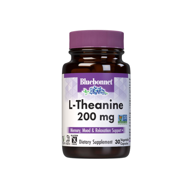 BlueBonnet Nutrition L-Theanine 200 mg, 30 Vegetable Capsules | Non-GMO, Vegan, Gluten-Free 30 Count (Pack of 1)