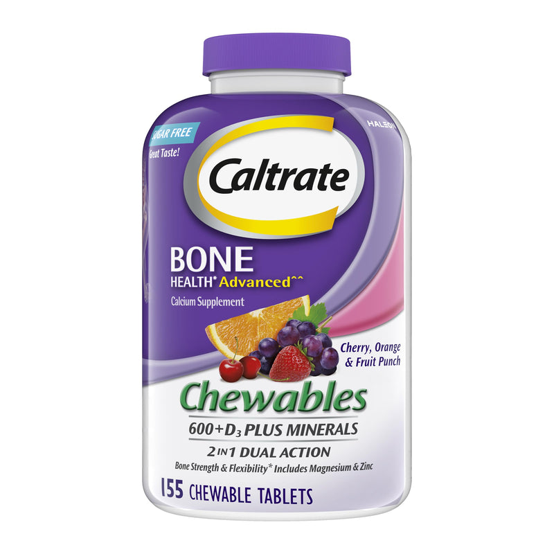 Caltrate Chewables 600 Plus D3 Vitamin D and Calcium Supplement, 155 count | Sugar Free, Highest Level of Vitamin D3, Maximizes Calcium Absorption to Support Strong Bones and Daily Function 155 Count (Pack of 1)