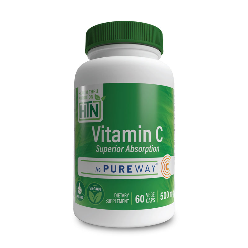 Health Thru Nutrition Vitamin-C 500mg PureWay-C 60 Count High Absorption | Superior Absorption Vitamin C Supplement | Healthy Immune Function and Collagen Support | 3rd Party Tested | Vegan, Non-GMO Unflavored 1 Count (Pack of 60)
