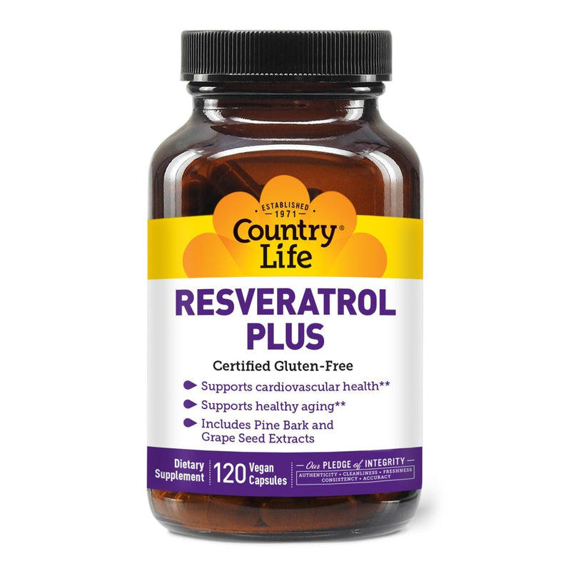 Country Life Resveratrol Plus, 100 mg Trans-Resveratrol, 120 Vegan Capsules | 100 mg trans-resveratrol with grape seed, grape skin and pine bark extracts for antioxidant support 120 Count (Pack of 1)