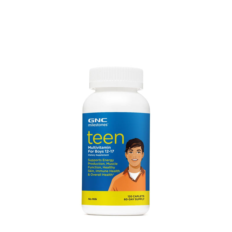 GNC Milestones Teen Multivitamin for Boys 12-17, Supports Energy Production and Muscle Function,120 Caplets 120 Count (Pack of 1)
