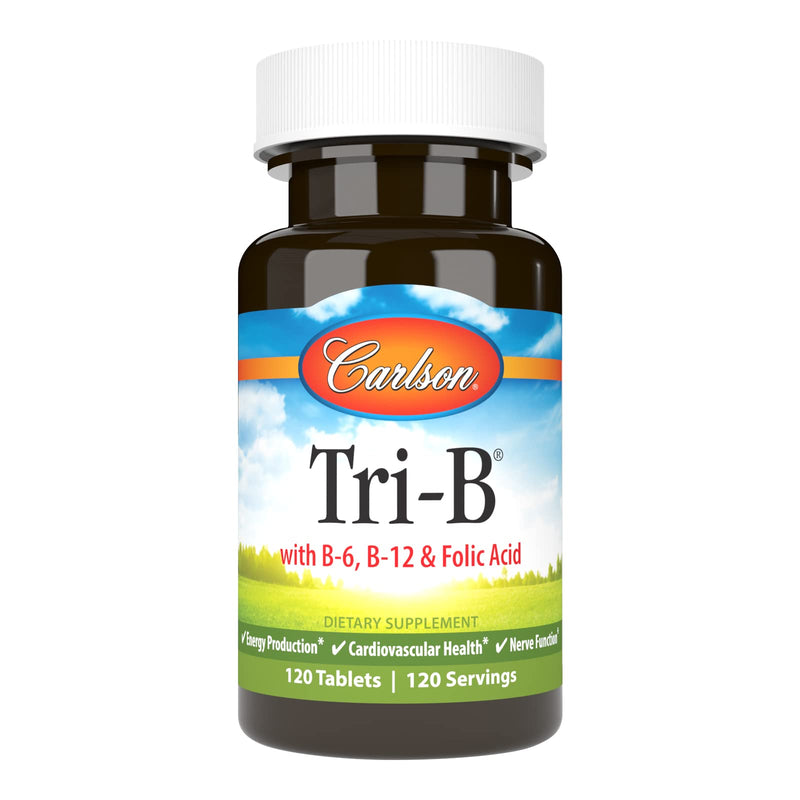 Carlson Tri-B, Vitamin B Complex, 25 mg Vitamin B-6, 120 Tablets | 400 mcg Vitamin B-12; Folic Acid; B Complex Vitamins; B12 Supplement; B Vitamin Complex 120 Count (Pack of 1)