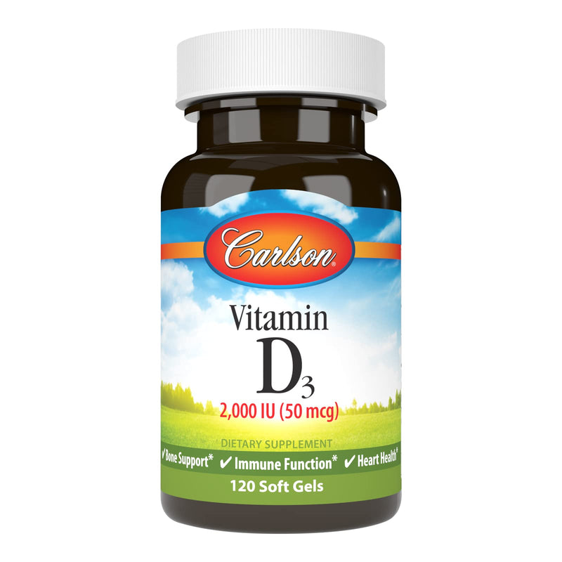 Carlson - Vitamin D3, 2000 IU (50 mcg), Immune Support, Bone Health, Muscle Health, Cholecalciferol, Vitamin D Supplements, Vitamin D3 Soft Gels, 120 Softgels Unflavored 120 Count (Pack of 1)