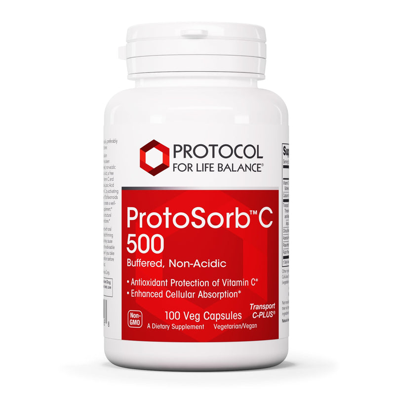 PROTOCOL FOR LIFE BALANCE Protosorb C 500, Vitamin C, 100 Veg Caps | Highly Absorbable Vitamin C Formula for Immune and Bone Health Support* with Alpha-Lipoic Acid, Buffered, and Non-Acidic