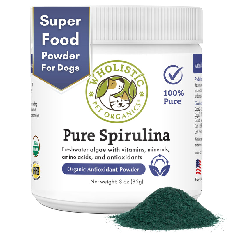 Wholistic Pet Organics Spirulina Powder Organic for Dogs Super Greens Powder Seasonal Allergy Support Supplement Dog Multivitamin USDA Certified Immune Support Vitamins Antioxidants and Minerals 3oz - PawsPlanet Australia