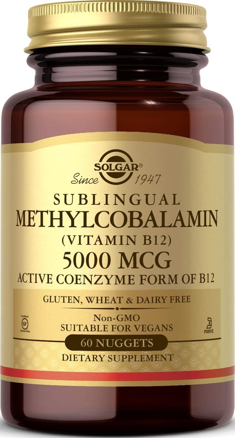 Solgar Methylcobalamin (Vitamin B12) 5000 mcg, 60 Nuggets - Cherry Flavor - Supports Energy Metabolism - Body-Ready, Active Form - Non-GMO, Vegan, Gluten Free - 60 Servings Vitamin Unflavored 60 Count (Pack of 1)