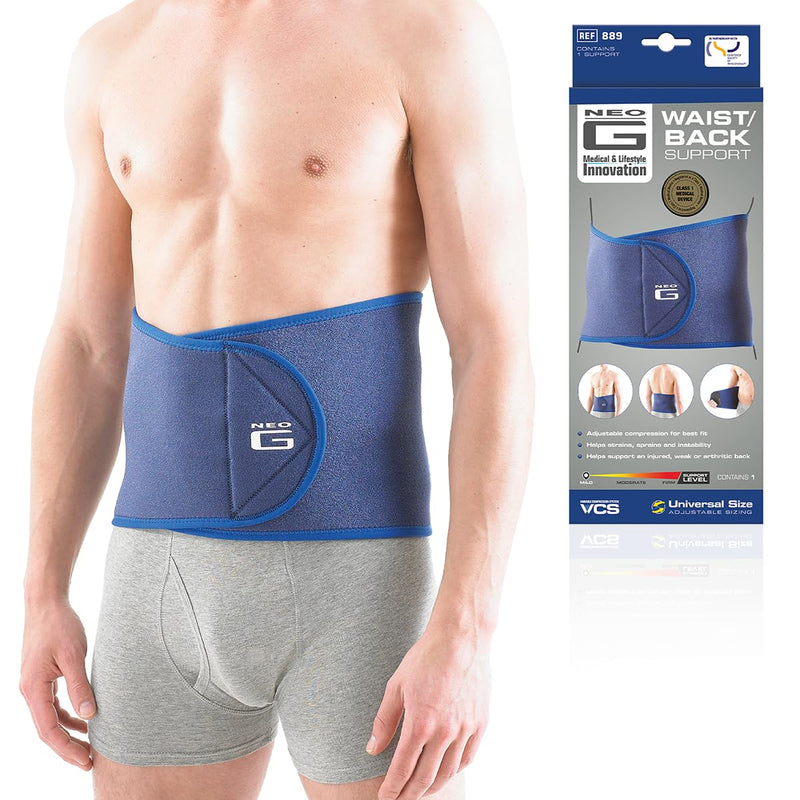 Neo-G Waist/Back Brace - Support For Muscle Spasm, Strains, Arthritis, Injury Recovery, Rehabilitation - Power Straps For Adjustable Compression - Class 1 Medical Device - One Size - Blue - BeesActive Australia