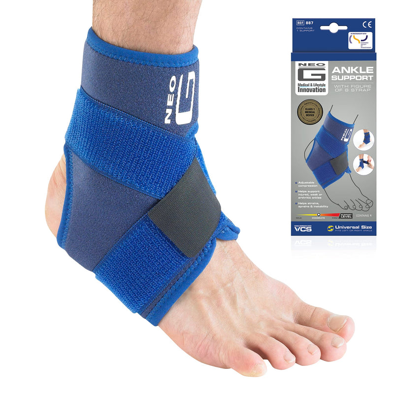 Neo-G Ankle Brace with Figure of 8 Strap – Neoprene Ankle Brace for Ligament Damage, Arthritis, for Sprained Ankle, Weak Ankles – Class 1 Medical Device - One Size
