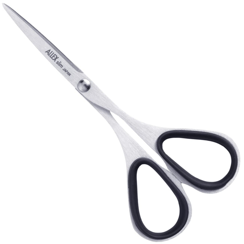 ALLEX Mini Skinny Scissors for Office 3.9", All Purpose Slim & Thin Low Profile Scissors, Made in JAPAN, All Metal Sharp Japanese Stainless Steel Blade with Non-Slip Soft Ring, Black 100mm - BeesActive Australia