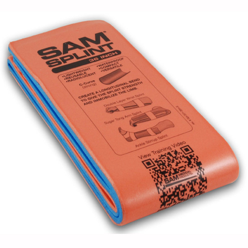 SAM Medical SAM Splint Flat Fold 36" x 4.25" - Moldable Aluminum Foam Splint for Fractures, Sprains & Strains, Orange/Blue - 1 Count/Blue - 1 Count