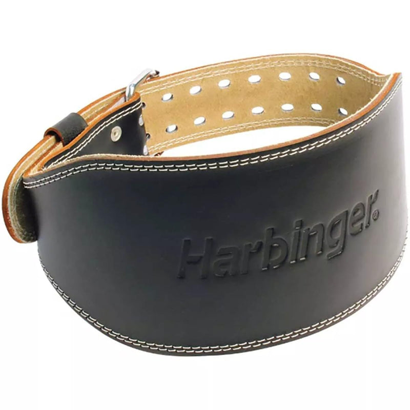 Harbinger Padded Leather Contoured Weightlifting Belt - 4" or 6” Width - Interior Suede Lining & Foam Cushioning - Heavy-Duty Dual Prong Steel Roller Buckle - for Lifting Support Black Large - BeesActive Australia