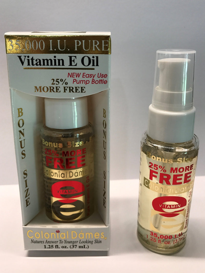 Colonial Dames 35,000 IU Pure Vitamin E Oil 1.25 fl. Oz. Pump disenser - Nighttime Skin Therapy Oil - Vitamin E-Oil for Hydrated Youthful Looking Skin