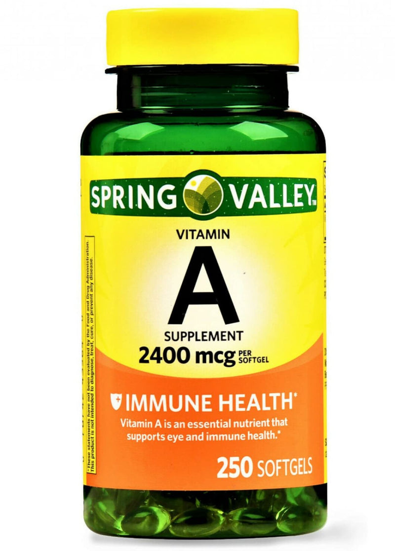 Spring Valley - Vitamin A SUPPLEMENT 2400MCG 250 Softgels 250 Count (Pack of 1) - BeesActive Australia
