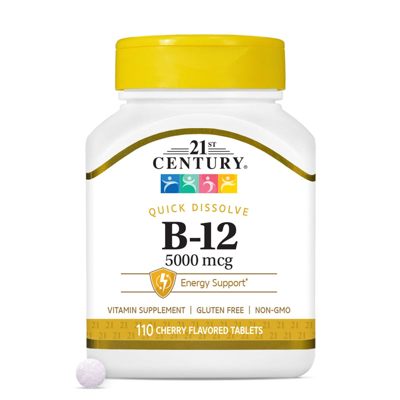 21st Century Vitamin B12 5000mcg Sublingual, Cherry, 110 Count 110 Count (Pack of 1) 5000 mcg
