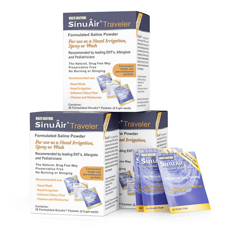 Health Solutions SinuAir 2.5 Gram Saline Packets - Sodium Chloride with Potassium & Calcium, Salt Solution Powder Refill Packs for Nasal Irrigation Machine, 90 Packets 90 Servings - BeesActive Australia