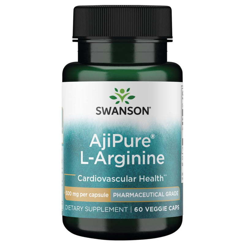 Swanson Amino Acid Ajipure L-Arginine Pharmaceutical Grade 500 Milligrams 60 Veg Capsules | Precursor to Nitric Oxide for Overall Health Support, High-Purity Pharmaceutical-Grade Amino Acid Support