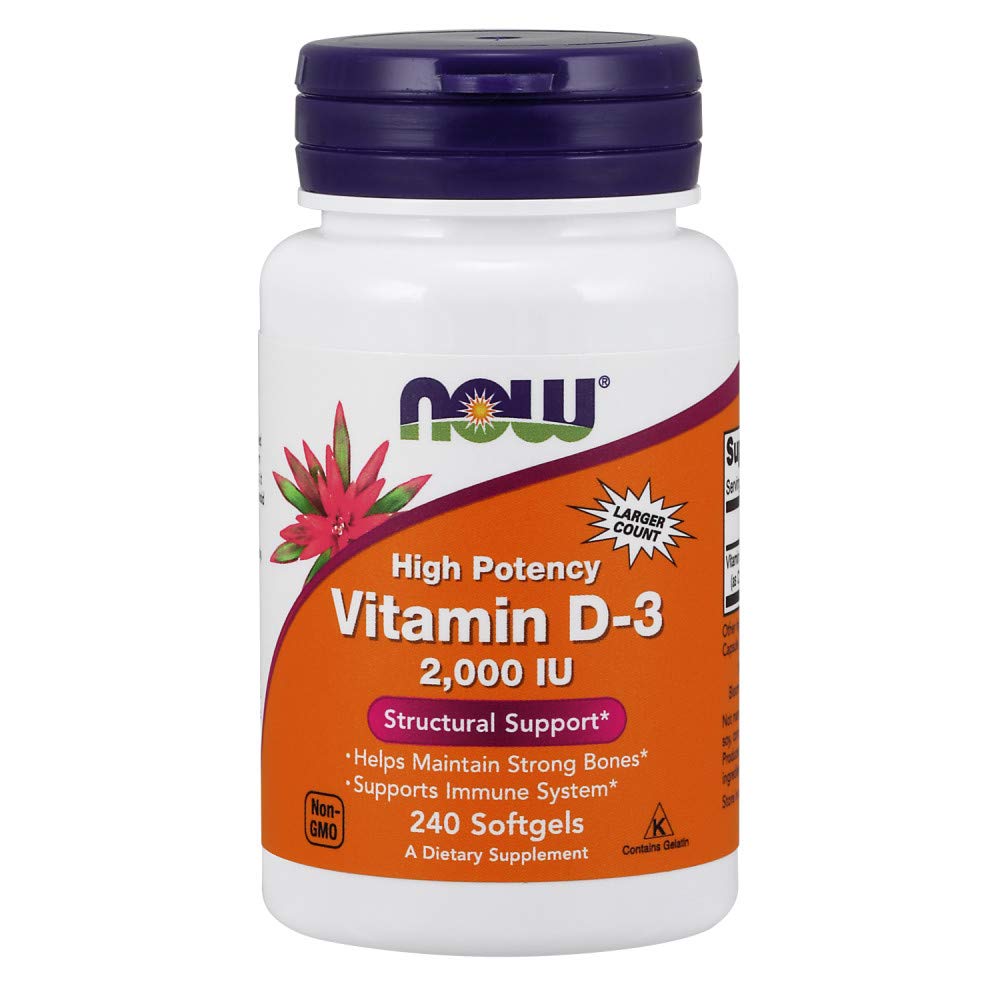 NOW Supplements, Vitamin D-3 2,000 IU, High Potency, Structural Support*, 240 Softgels 240 Count (Pack of 1)