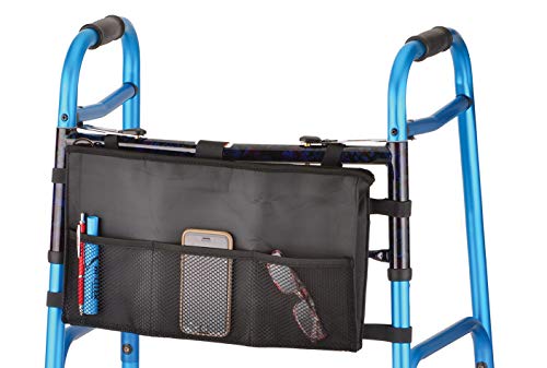 NOVA Walker Bag Organizer with Zippered Pouch and Pockets - Universal Fit for Folding and Bariatric Walkers - Lightweight Water-Resistant Walker Accessory for Seniors and Adults - Black