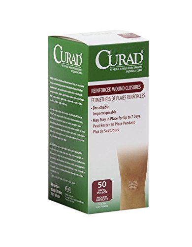 Curad Sterile Medi-Strips Reinforced Wound Closures, 1/4" x 3", Hypoallergenic, 50 Packs of 3 Strips (150 Strips Total) 3 Count (Pack of 50)